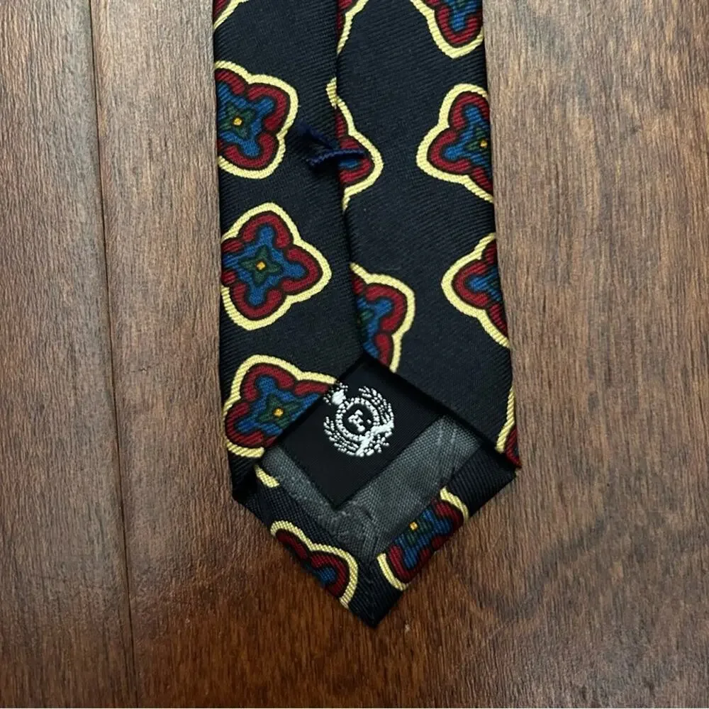 Faconnable Dark Navy and Red Geometric 100% Silk Tie